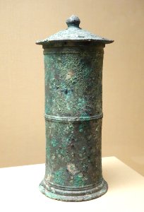 Container for a Buddhist text, Japan, Heian period, 1100-1200 AD, bronze - Asian Art Museum of San Francisco - DSC01524