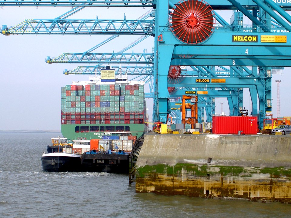 Container cranes at Antwerp harbor