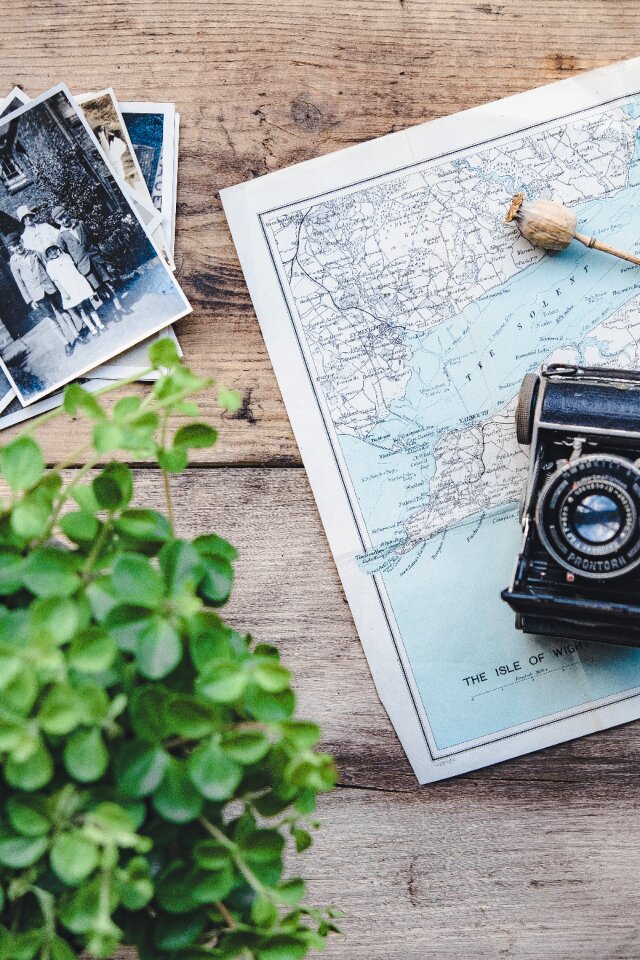 Map flat lay retro