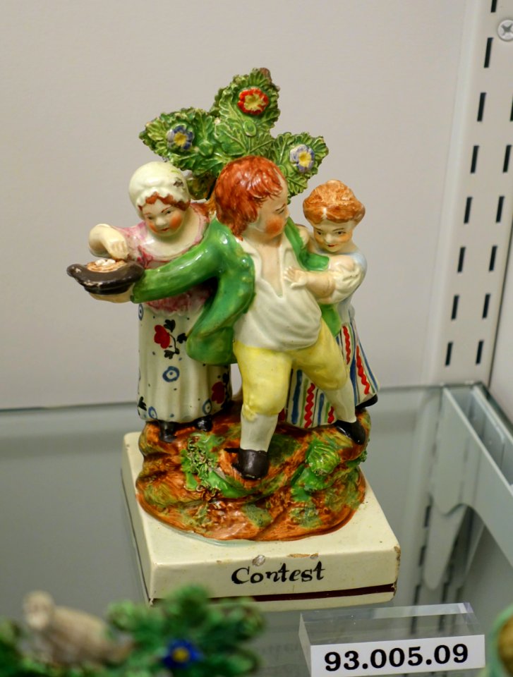 Contest, Staffordshire, England, 1820-1835, pearlware, overglaze enamels, HD 93.005.09 - Flynt Center of Early New England Life - Deerfield, Massachusetts - DSC04620