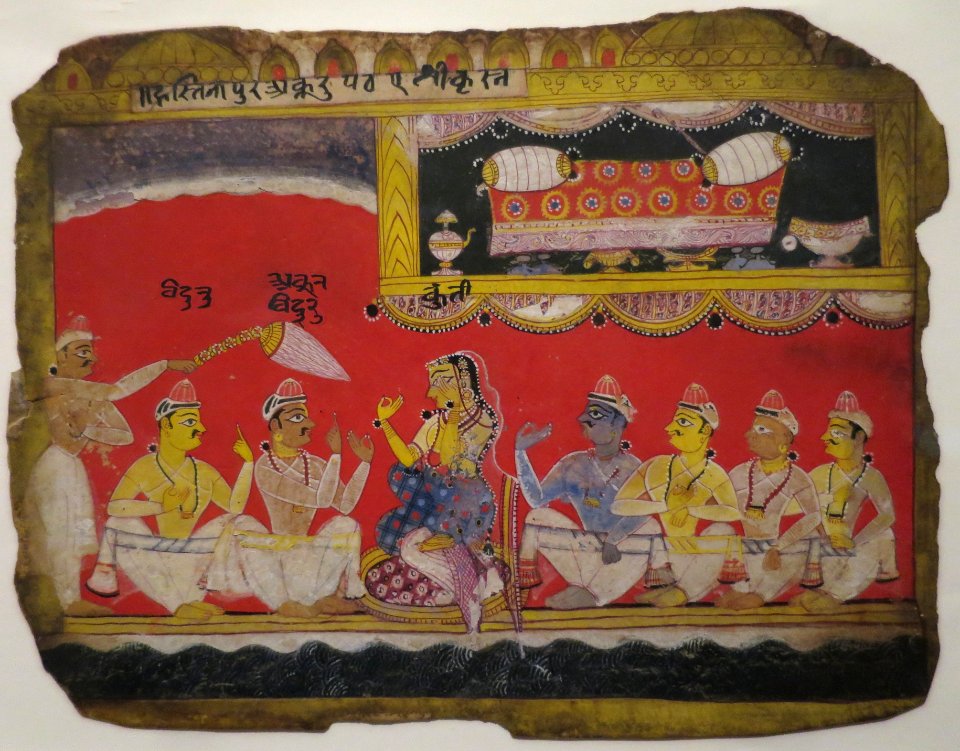 Conversation with Kunti (Bhagavata Purana), Rajput school watercolor, Tokyo National Museum