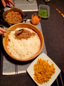 Cooking sanshokudon