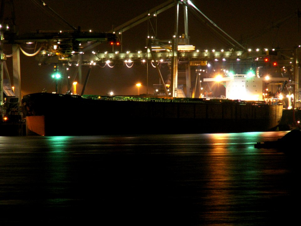 Constance N IMO 8210211 at Night, Mississippi harbour, Port of Rotterdam, Holland 24-Jan-2006