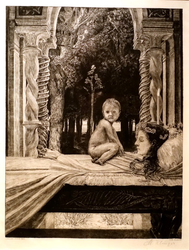 Dead Mother by Max Klinger, plate 10 from 'Vom Tod', Second Part, Opus XIII, 1889, drypoint, state V-VI - Montreal Museum of Fine Arts - Montreal, Canada - DSC08924