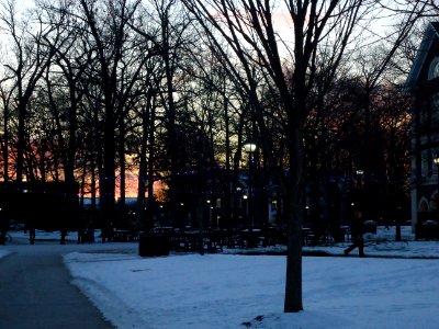 December sunset at TCNJ in Ewing New Jersey quadrangle