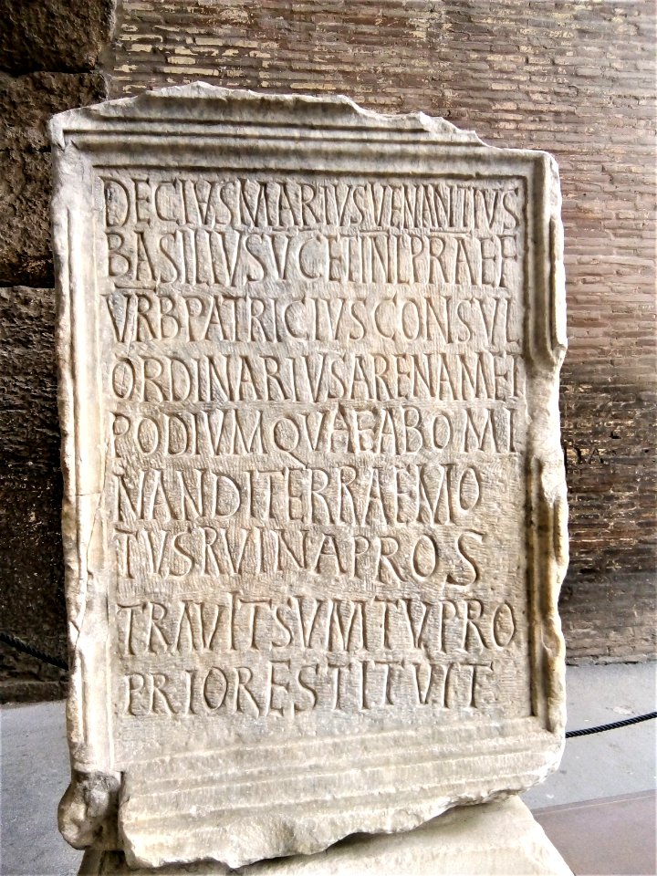 Decius Marius plaque, Colosseum
