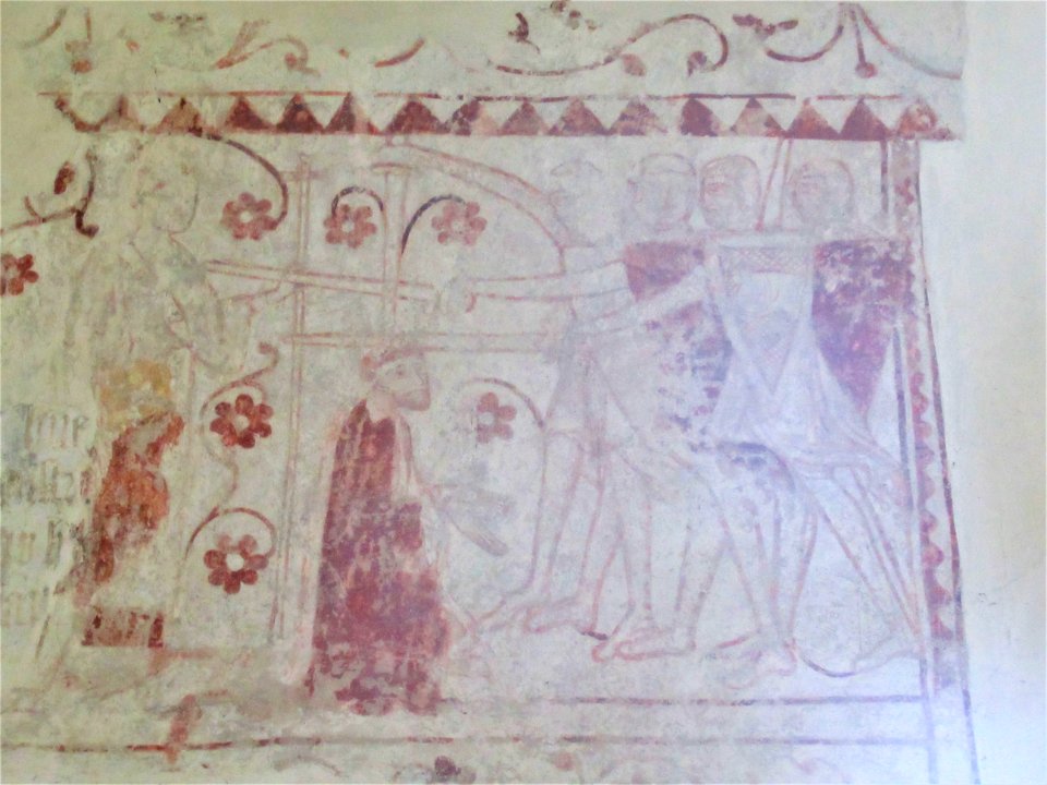 Death of Becket, wall painting, St James, Bramley 01