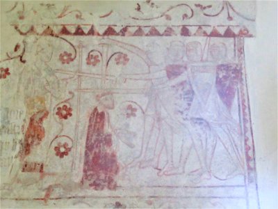 Death of Becket, wall painting, St James, Bramley 01
