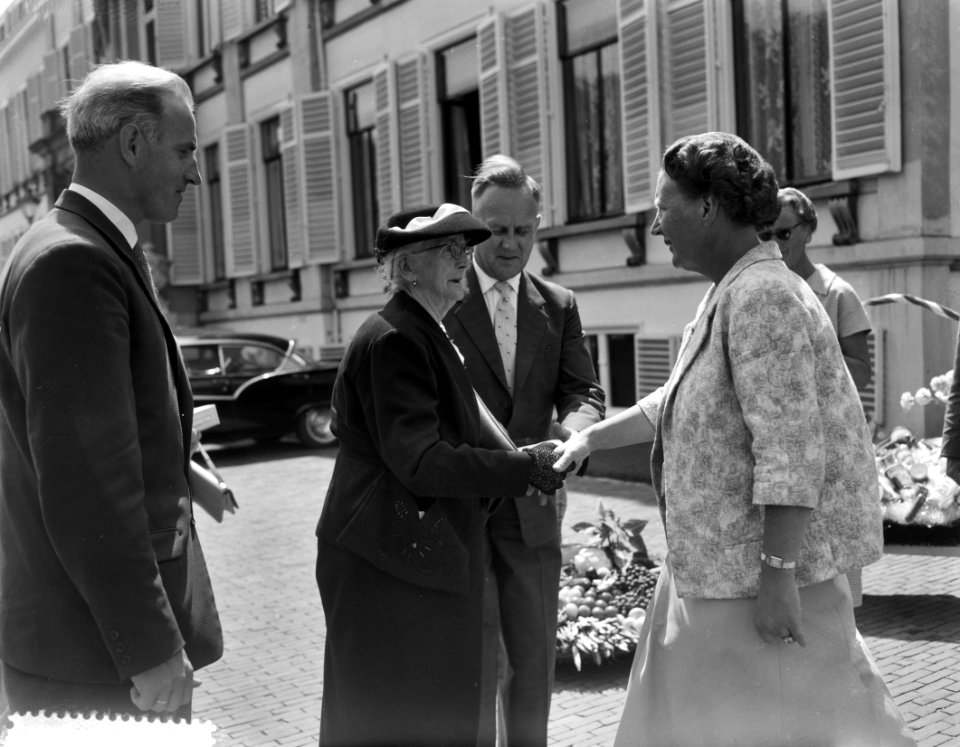 Defilé door Ouderen van Dagen voor koningin Juliana, afvaardiging uit Drachten, Bestanddeelnr 910-4898
