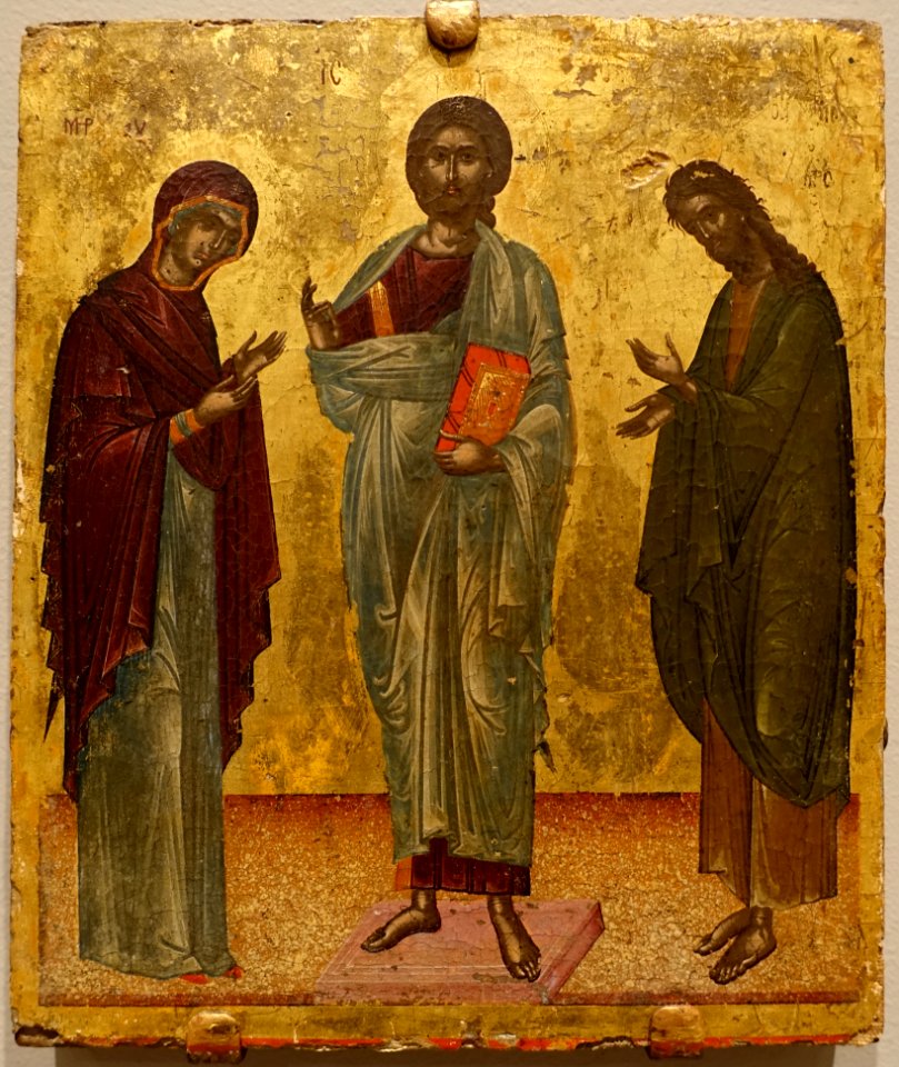 Deesis, Christ between Mary and John the Baptist, Crete, Late Byzantine, early 1500s, tempera and gold leaf on wood panel - Princeton University Art Museum - DSC06702
