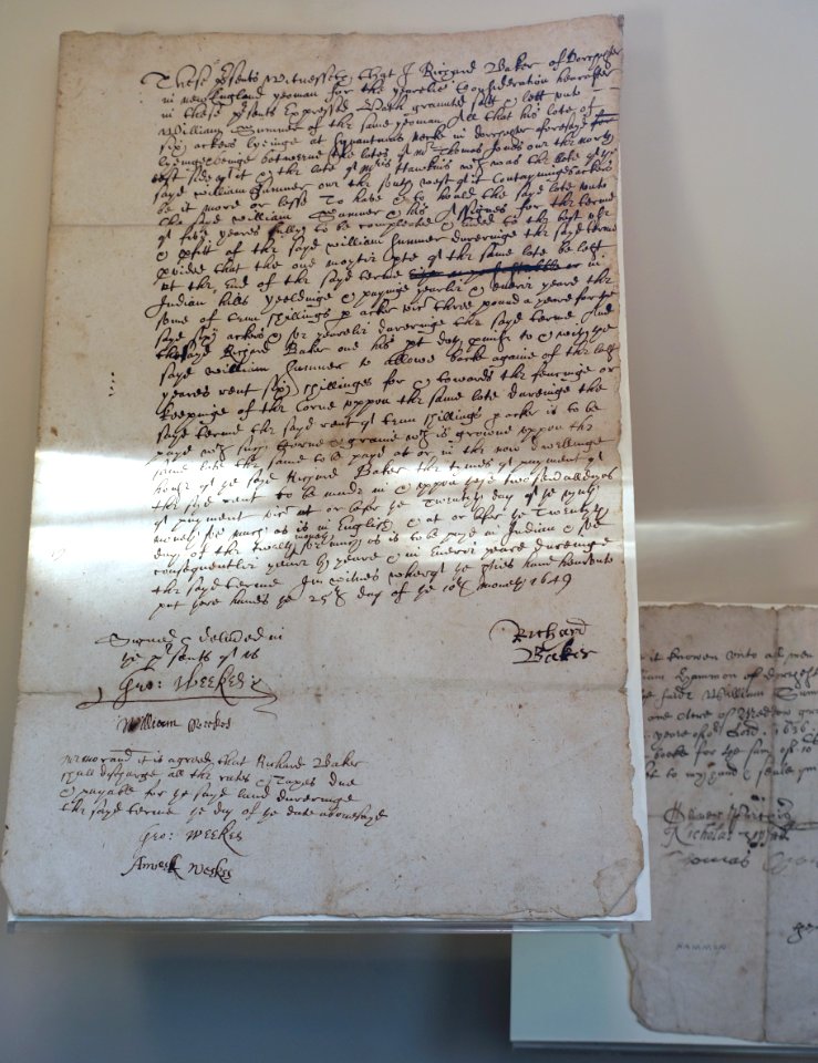 Deed, 1649, with receipt for sale of land, 1636, Massachusetts, ink on paper - Concord Museum - Concord, MA - DSC05933