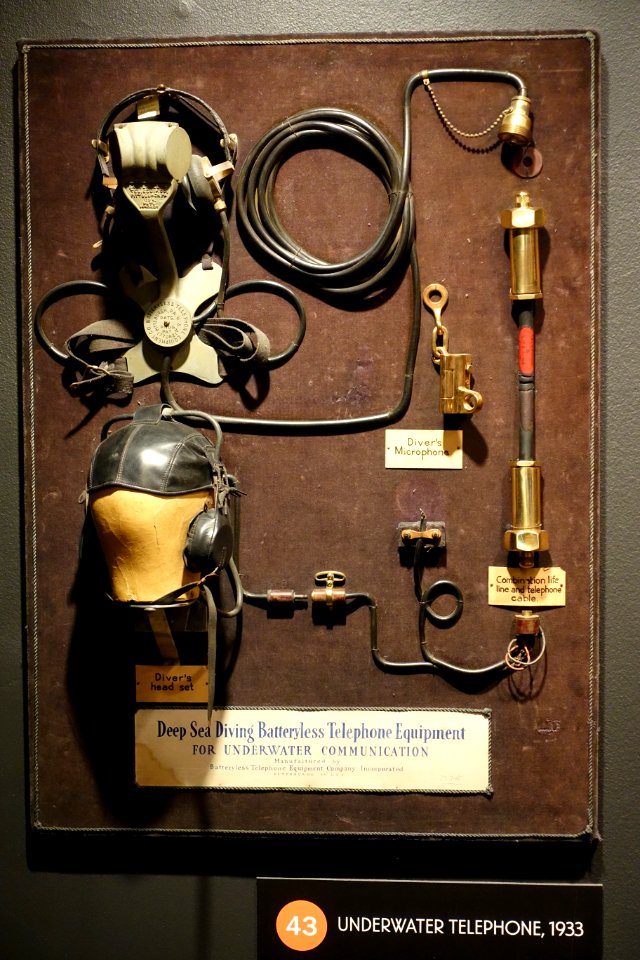 Deep Sea Diving Batteryless Telephone Equipment for underwater communication, manufactured by Batteryless Telephone Equipment Co., Inc., Pittsburgh, PA - Museum of Science and Industry (Chicago) - DSC06817