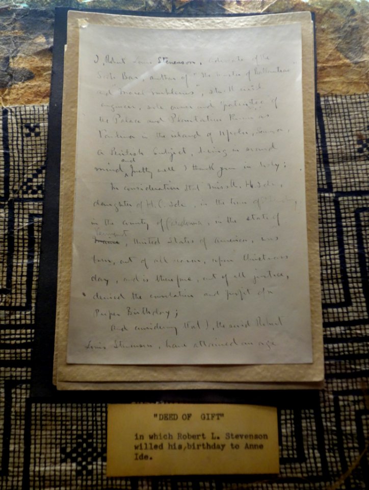 Deed of Gift by Robert Louis Stevenson - Fairbanks Museum and Planetarium - DSC04301