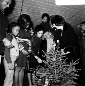 De prinses met kinderen en genodigden bij een kerstboom, Bestanddeelnr 926-8877