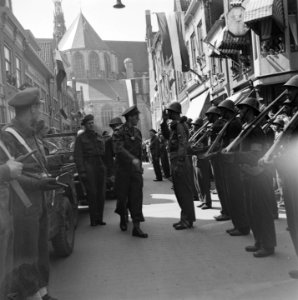 De prins wordt in de Langestraat in Alkmaar begroet door de Binnenlandse Strijdk, Bestanddeelnr 900-4731