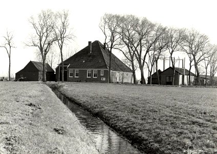 De stolpboerderij Weltevreden, van de Gebr. Droogh, in het deelgebied Buitenhuizen van het recreatiegebied. Aangekocht van fotograaf C. de Boer. - Negatiefnummer 19091 k 7. - Gepubliceerd in, NL-HlmNHA 54010752