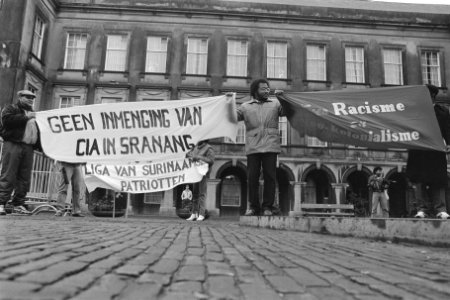Demonstratie pro-Bouterse van Liga van Surinaamse Patriotten op Binnenhof in D, Bestanddeelnr 933-8436
