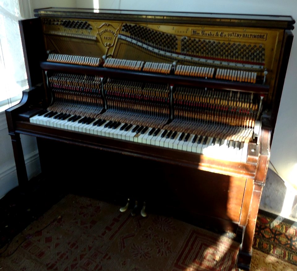 Demolition of upright Knabe piano cover removed