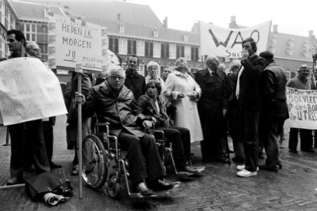 Demonstraties, protestborden, rolstoelen, demonstranten, bezuinigingen, Binnenho, Bestanddeelnr 932-3891