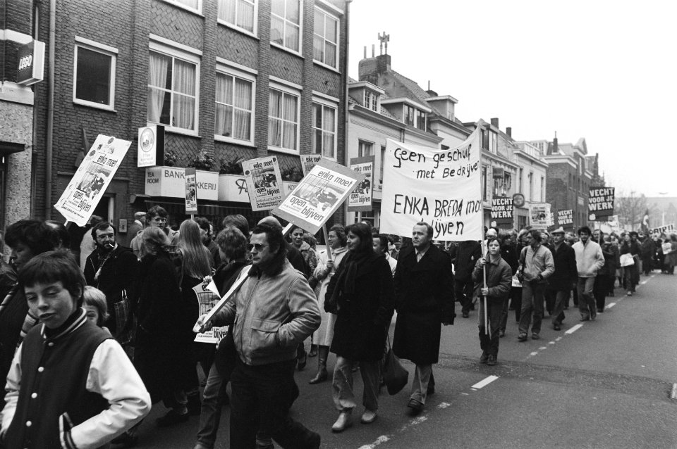Demonstratie van het Enka-personeel in Breda tegen de aangekondigde sluiting, Bestanddeelnr 931-2808