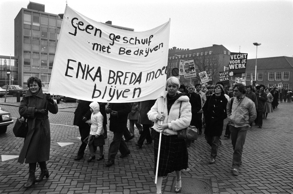 Demonstratie van het Enka-personeel in Breda tegen de aangekondigde sluiting, Bestanddeelnr 931-2807