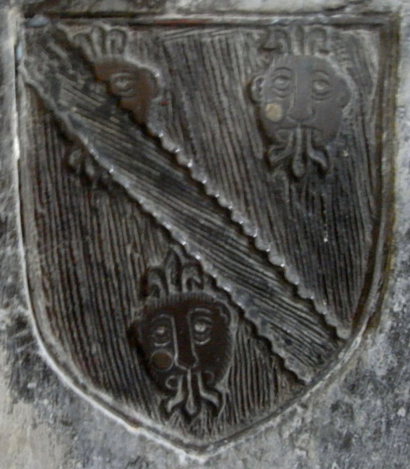 Denys arms on the Denys funerary brass, Saint Mary the Virgin, Olveston, Gloucestershire, England - 20090920