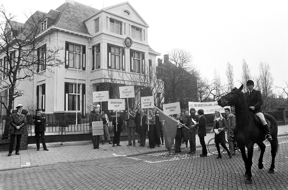 Demonstratie voor Boekorski voor Russische ambassade in Den Haag , demonstranten, Bestanddeelnr 927-0940