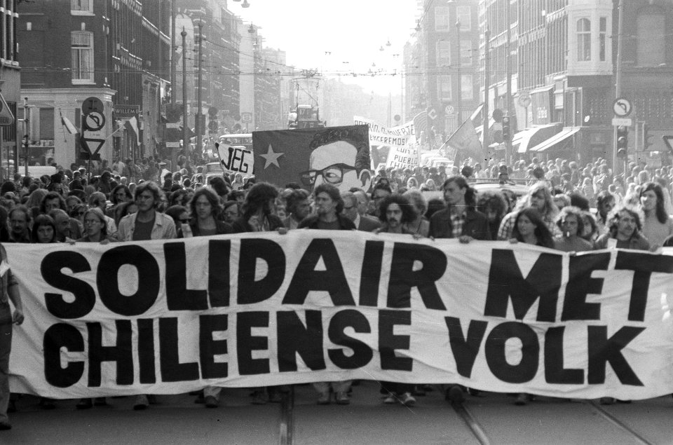 Demonstratie tegen coup in Chili, overzicht demonstratie Solidair met Chileense , Bestanddeelnr 926-6849