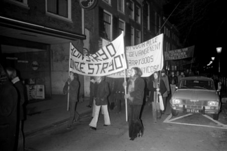 Demonstratie van Spaanse gastarbeiders in Utrecht tegen de straf voor vakbondsle, Bestanddeelnr 926-9786