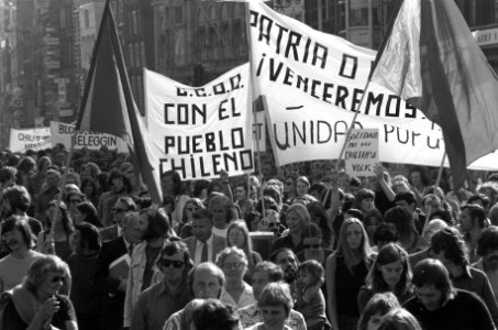 Demonstratie tegen coup in Chili, buitenlanders tijdens demonstratie, Bestanddeelnr 926-6851