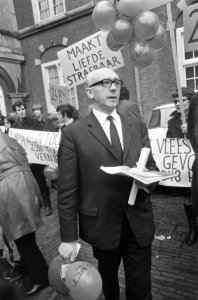 Demonstratie tegen wetsartikelen over homofilie contacten op het Binnenhof de he, Bestanddeelnr 922-0287