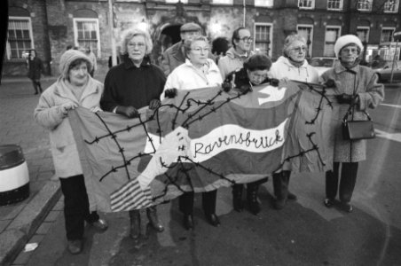 Demonstranten op het Binnenhof tegen vrijlating, Bestanddeelnr 934-3953 photo