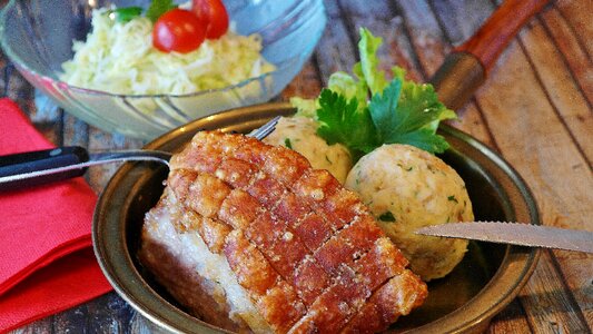 Coleslaw pig bread dumplings photo