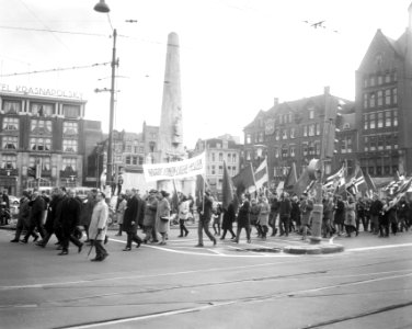 Demonstranten vormen een lange stoet op de Dam, Bestanddeelnr 919-8212