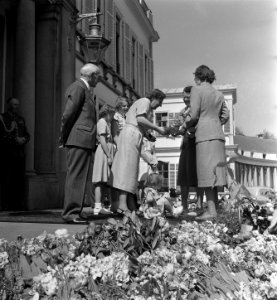 Defilé op Soestdijk. De koninklijke familie staat op het bordes. Koningin Julian, Bestanddeelnr 905-1011