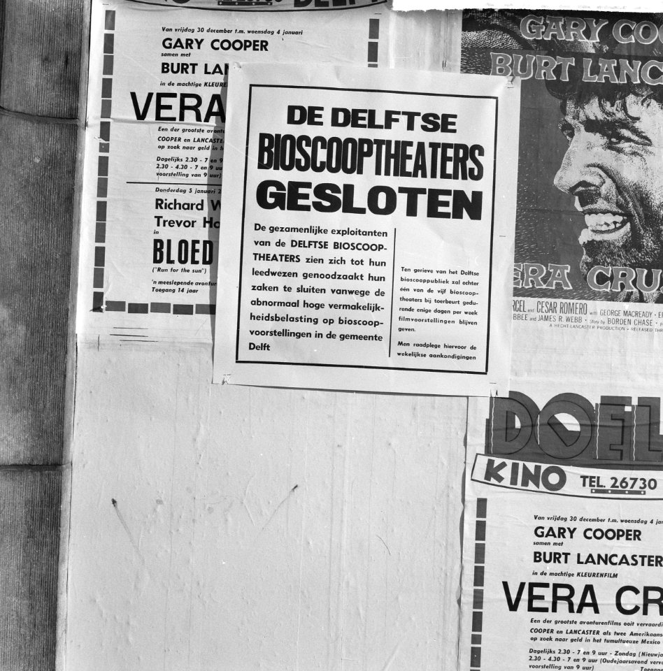 Delftse bioscopen zijn gesloten ivm hoge vermakelijkheidsbelasting, Bestanddeelnr 911-9456