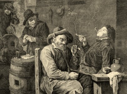 Delizie de' Fiamminghi (detail), by Thomas Major (called T. Jorma) after David Teniers the younger, undated, engraving - Villa Vauban - Luxembourg City - DSC06569