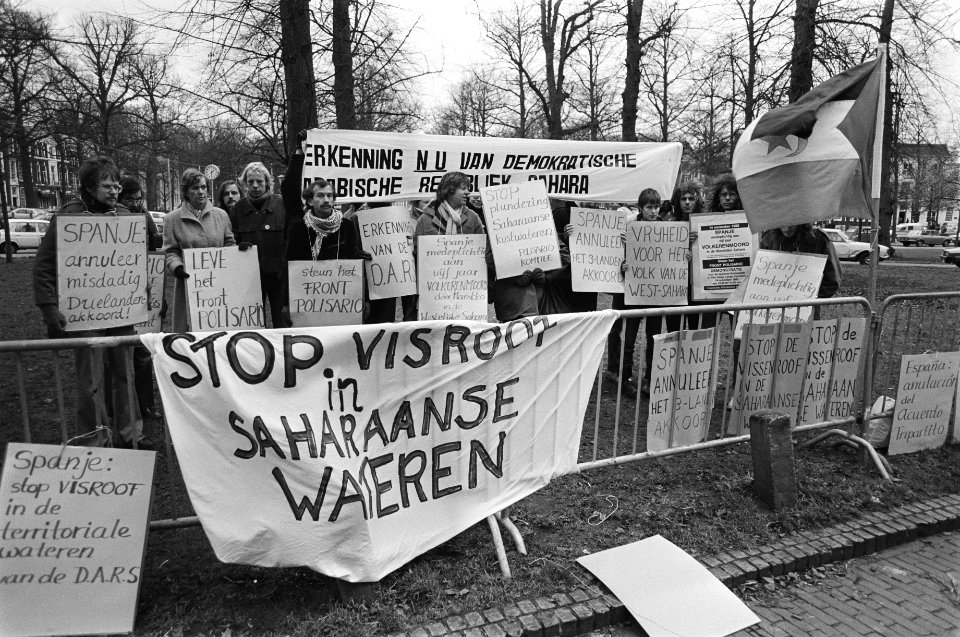 Demonstratie door het Polisariocomite voor de Spaanse Ambassade in Den Haag , de, Bestanddeelnr 931-1477