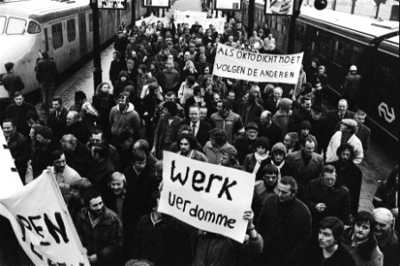 Demonstratie in Groningen voor werkgelegenheid in het Noorden des lands demonst, Bestanddeelnr 930-6618