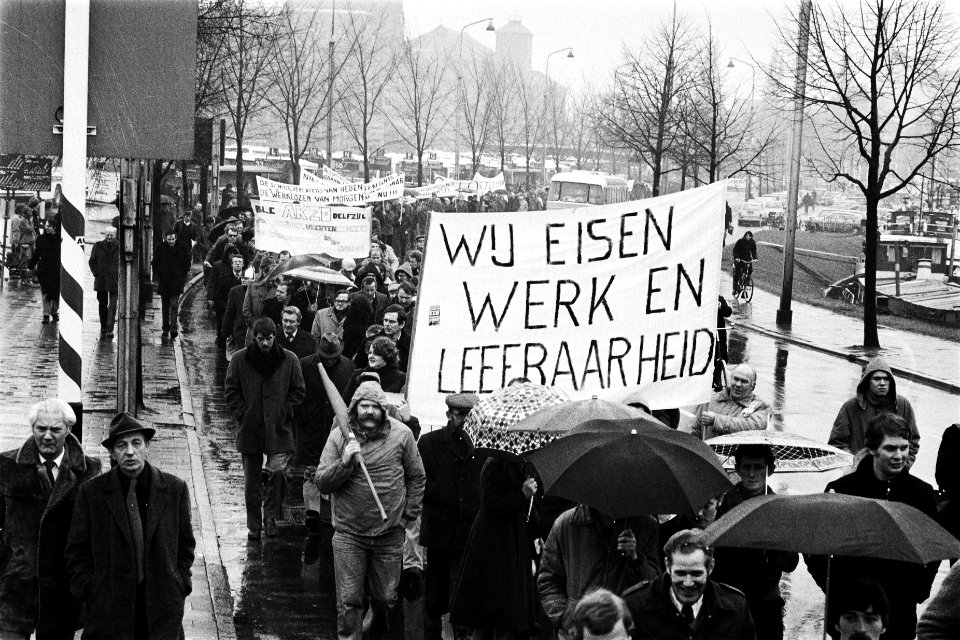 Demonstratie in Groningen voor werkgelegenheid in het Noorden des lands demonst, Bestanddeelnr 930-6620