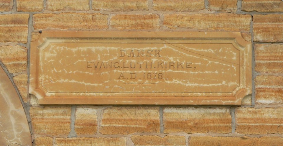 Dansk Evangelical Lutheran Church (Denmark KS) plaque 1