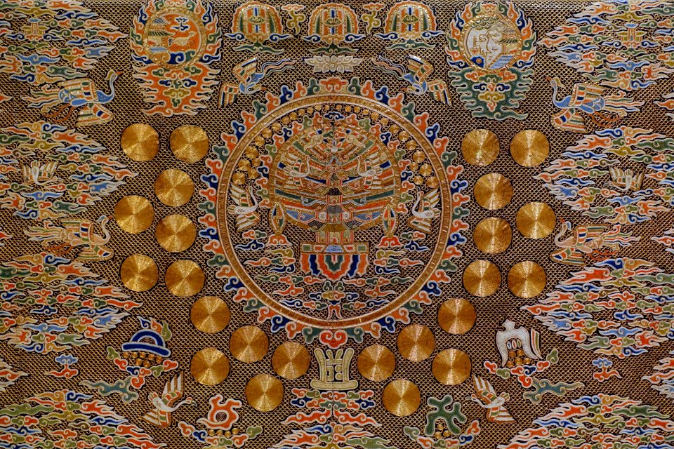 Daoist priest's robe (jiangyi), China, Qing dynasty, late 18th to early 19th century AD, silk, metal-wrapped silk, view 2 - Textile Museum, George Washington University - DSC09662