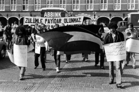 Demonstratie op Binnenhof door Palestijnse Vereniging voor stopzetting moord P, Bestanddeelnr 932-1082