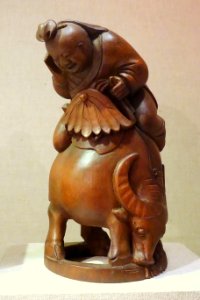 Daoist deity on a water buffalo, China, Qing dynasty, late 18th to 19th century, bamboo - Spurlock Museum, UIUC - DSC06059