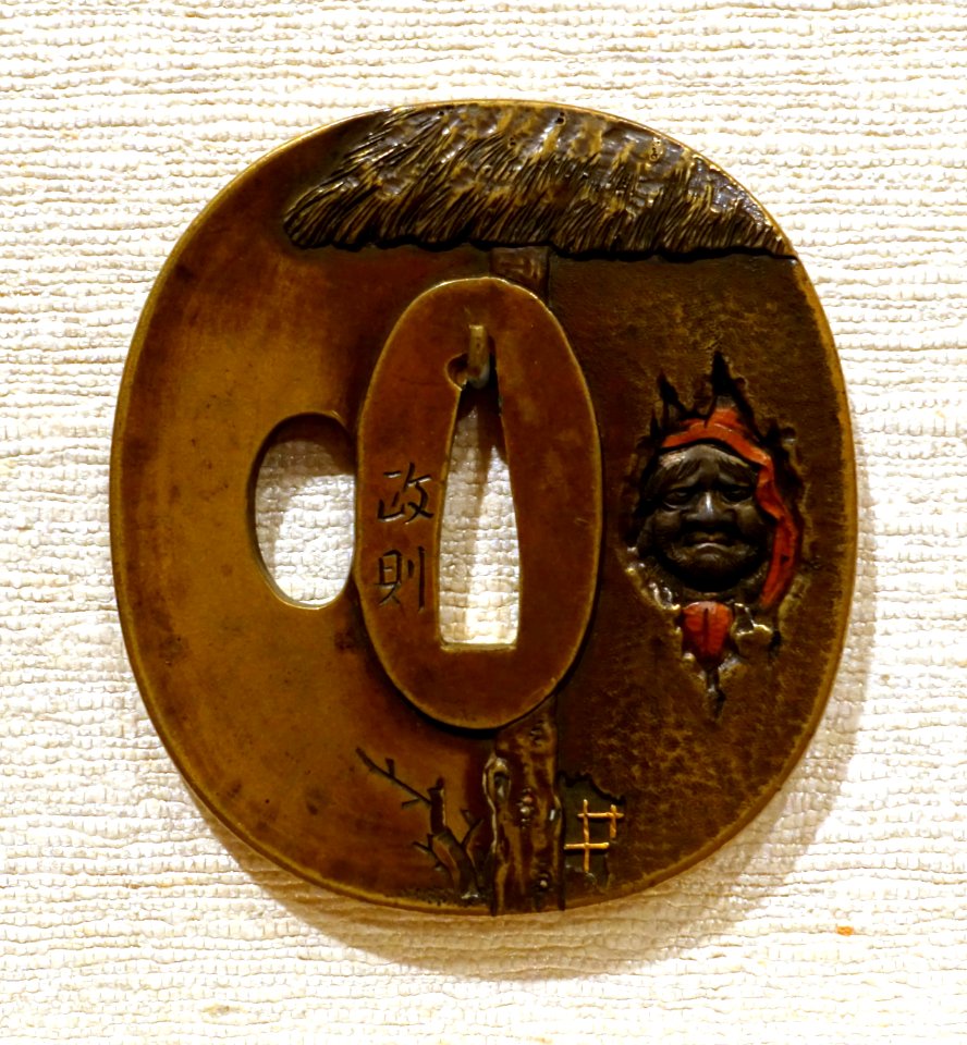 Daruma in Meditation, tsuba, Japan, Masanori, shibuichi (copper and silver alloy), sentoku (copper, tin, and zinc alloy), brass, copper - Peabody Essex Museum - DSC07441