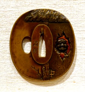 Daruma in Meditation, tsuba, Japan, Masanori, shibuichi (copper and silver alloy), sentoku (copper, tin, and zinc alloy), brass, copper - Peabody Essex Museum - DSC07441
