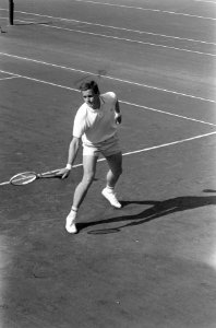 Davis-cup Nederland, Jan Hager in aktie, Bestanddeelnr 919-0898