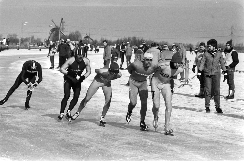 De 4e Rottemerentocht v.l.n.r. Jos Niesten, Wim Vos , Evert van Benthem , Teun , Bestanddeelnr 933-5744