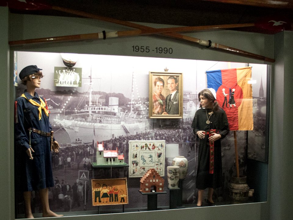 Danevirke Museum, display case about the life of Danish minority in Schleswig 1955-1990