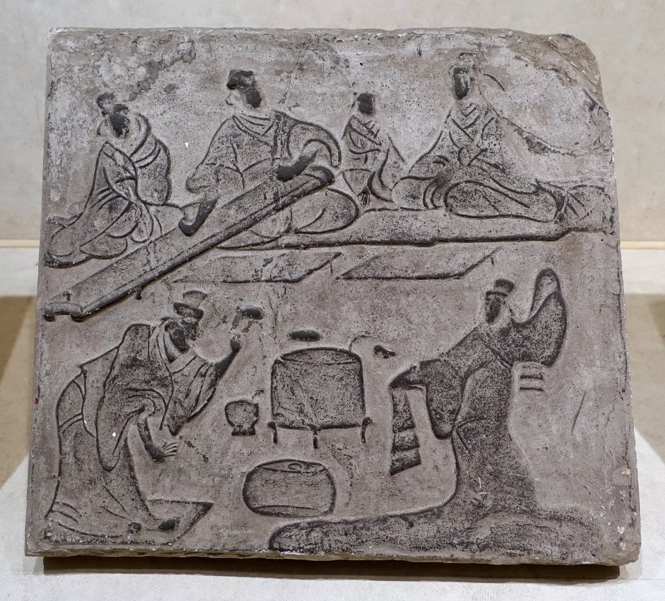 Dancing with music, unearthed from Chengdu, Sichuan, Eastern Han dynasty, 25-220 AD, tomb tile - Sichuan University Museum - Chengdu, China - DSC06288